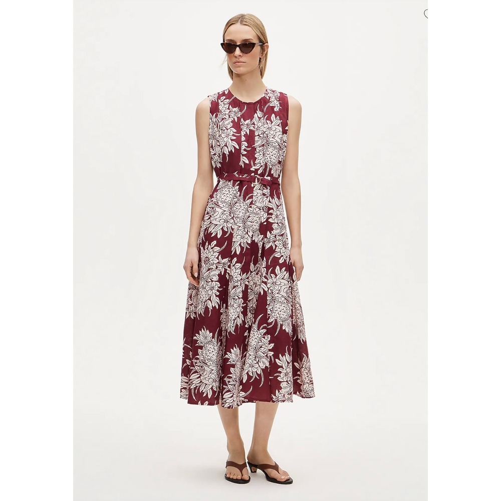 J.Crew | NWT Seamed Linen Midi Dress Pineapple Garden Floral Red | Sz M